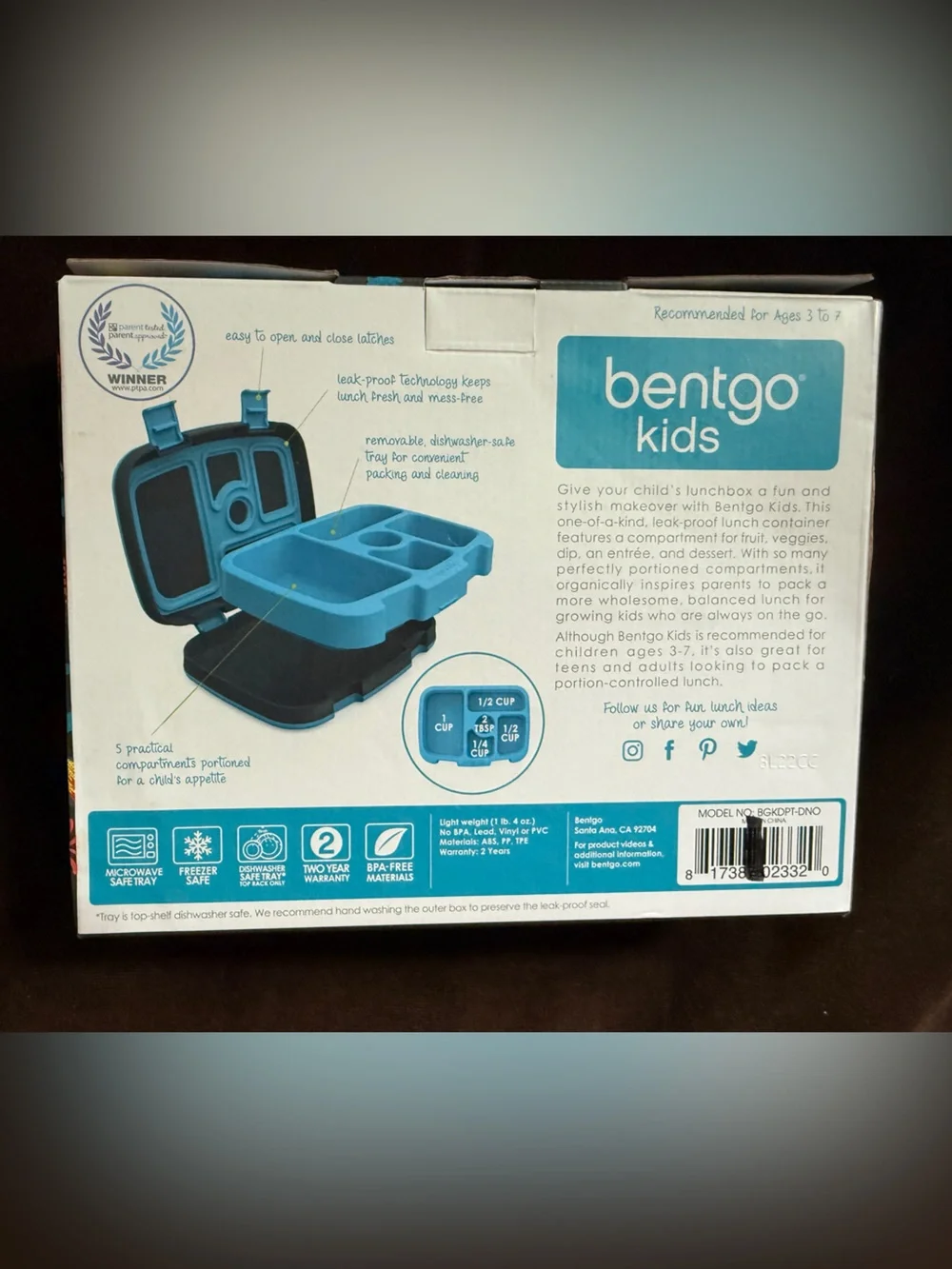 Bentgo Kids Leak-Proof Bento Lunch Box, Navy Dinosaur, Ages 3-7, BGKDPT-DNO